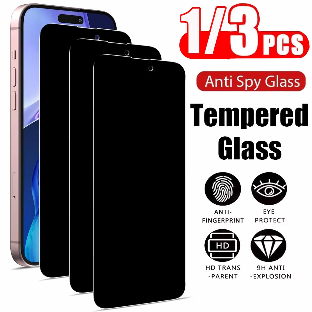 1/3PCS anti Spy Tempered Glass for Iphone 17 16E 16 15 Pro Max Privacy Screen Protector Iphone 15 14 plus 13 12 11 Pro Max Antiespia Pelicula De Cristal Templado Iphone15 Pro Front Anti-Peeping Protective Film