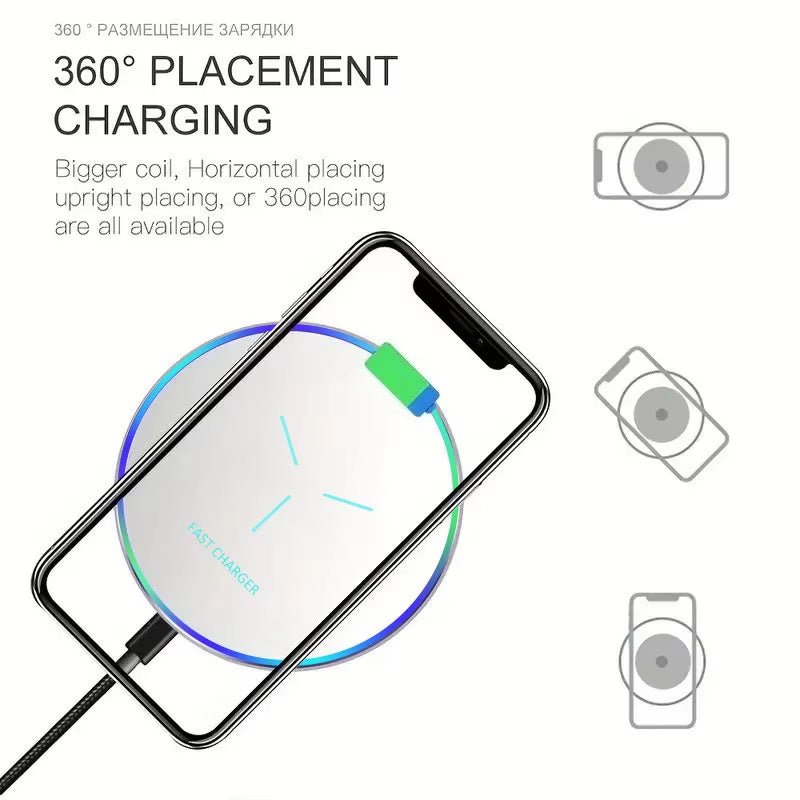LED Wireless Charger Pad Desktop Cellphone Charge Dock for Iphone 17 16 15 14 13 12 Pro Max Samsung Xiaomi Fast Charging Station